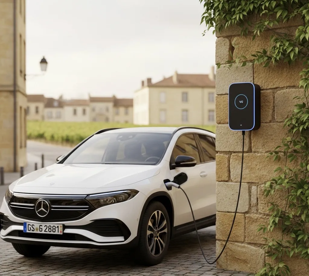 À Bordeaux, Villenave d’Ornon, Talence en Gironde 33, installation complète d'une borne de recharge monophasée 7,4 kW pour Mercedes EQA après mise en conformité