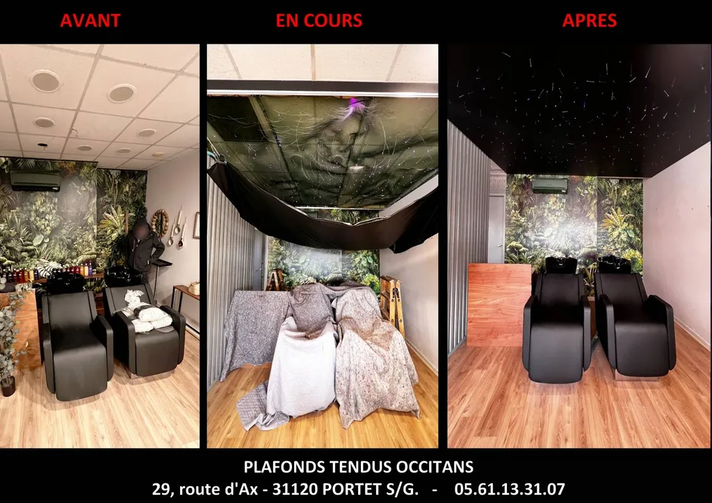 AVANT / APRES chantier de Plafonds Tendus Occitans Toulouse - L'union