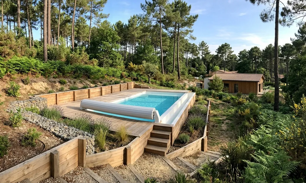 Piscines a coque avec rideau, dans les Landes Parenthis-en-born