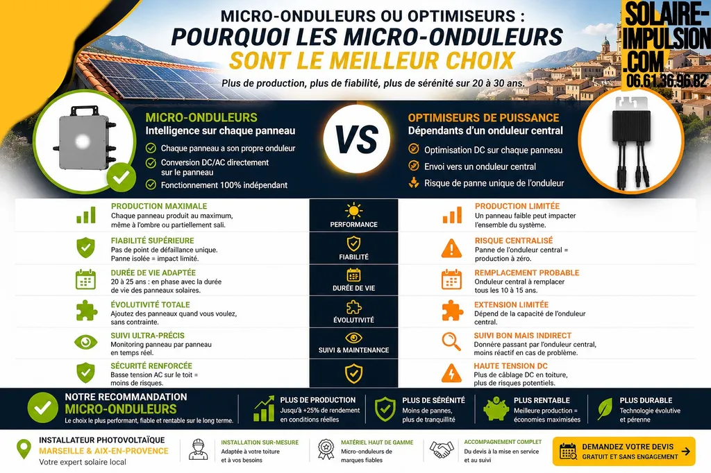 Installation de panneaux solaires à Marseille et Aix-en-Provence : Avantages et inconvénients des Micro-onduleurs VS Optimiseurs