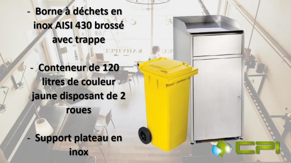 Borne a déchets avec trappe et conteneur de 120L