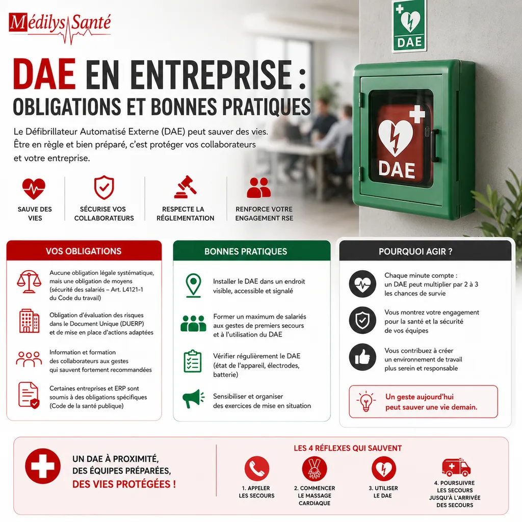 Défibrillateur automatisé externe installé dans une entreprise pour protéger les salariés en cas d'arrêt cardiaque à Bourges