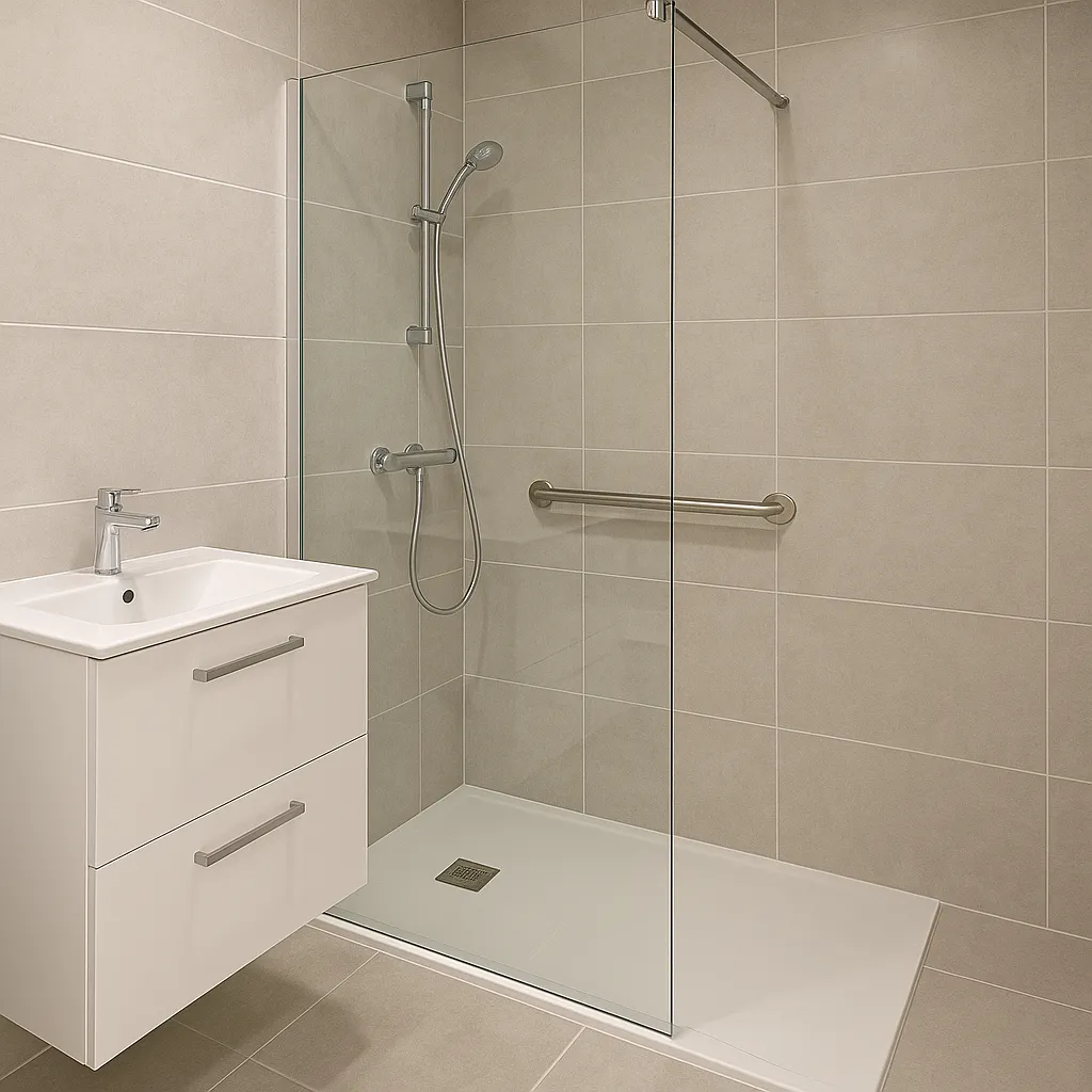 Rénovation d'une salle de bains avec dépose d'une baignoire et installation d'un douche à l'italienne PMR dans un appartement sur Le Havre 76