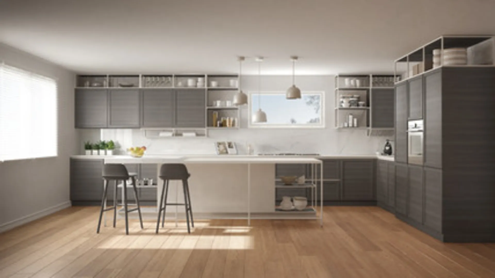 cuisine ouverte lumineuse avec coin repas à Bègles