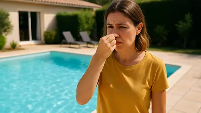 Forte odeur de chlore dans une piscine à La Londe-les-Maures : signe de chloramines. Alliance Piscines 83 propose des solutions pour rétablir une eau claire, saine et inodore.