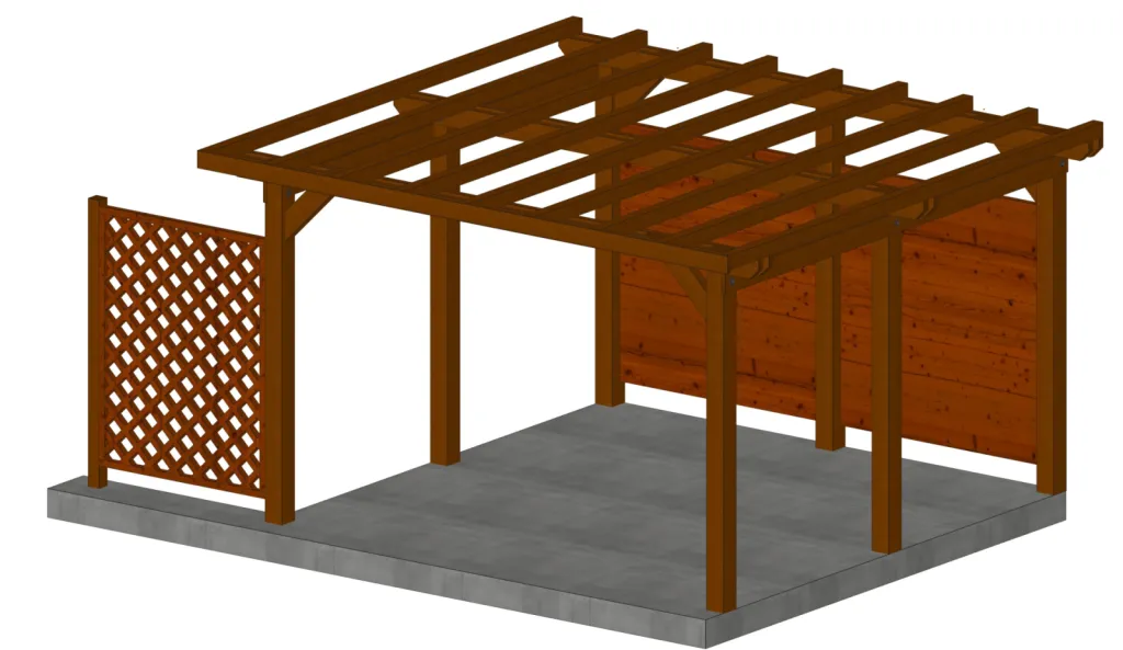 Pergola bois douglas et pin traité avec panneaux décoratifs intégrés – Barjols – modèle sur-mesure jardin