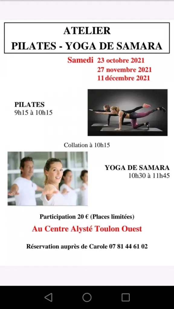 Atelier pilates et yoga de Samara à Toulon ouest avec votre coach sportif Carolyn 