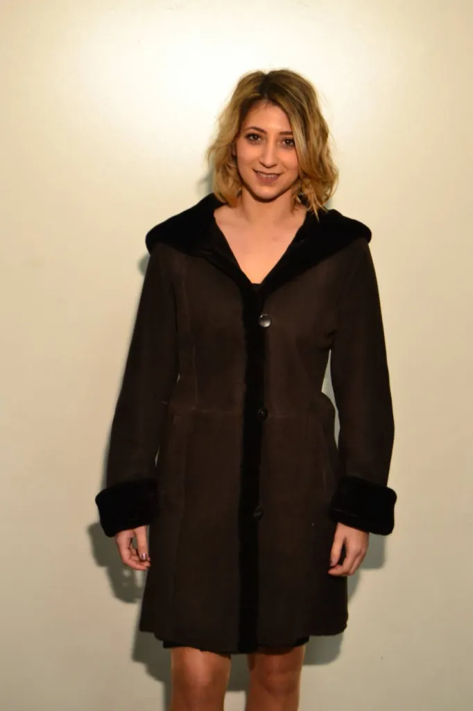 manteau peau lainée marron femme