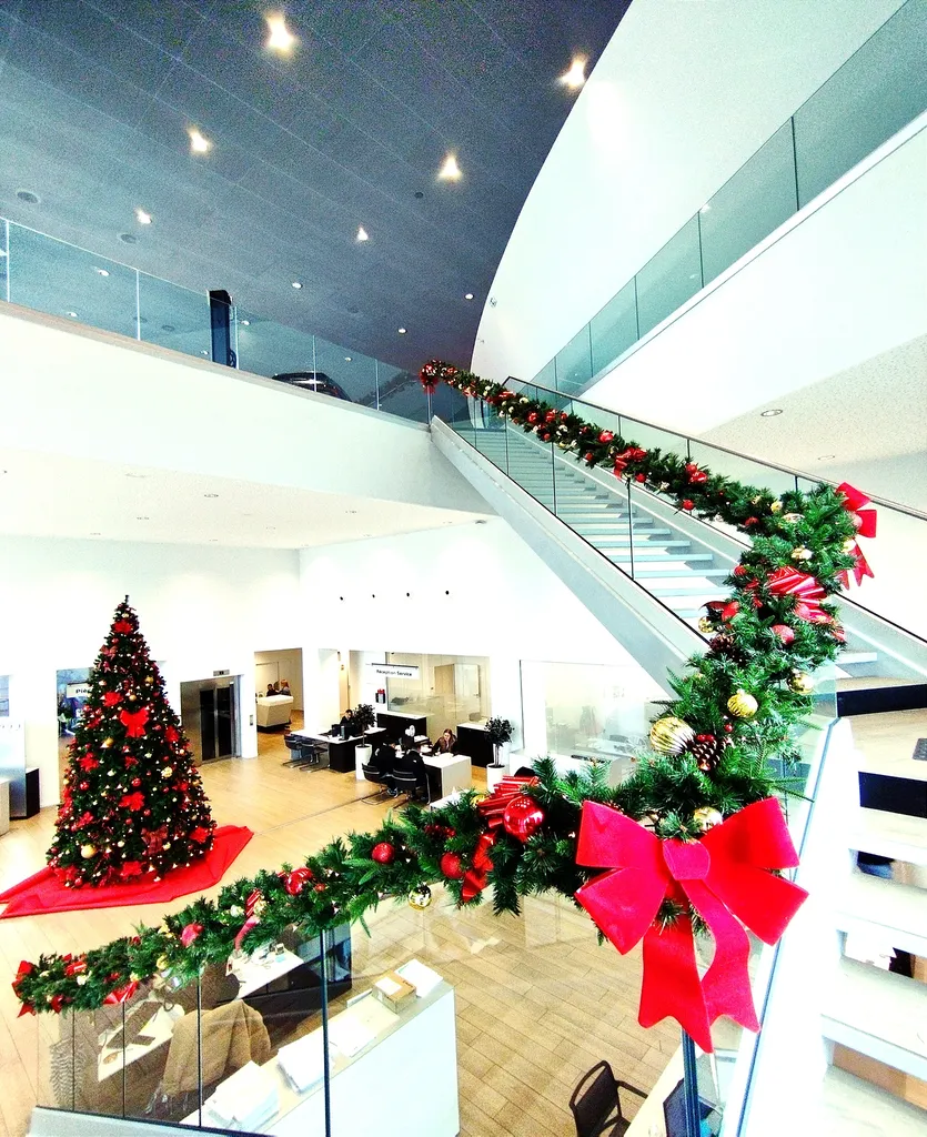 Sapin et guirlandes décorées au cœur d' AUDI à Saint Fons