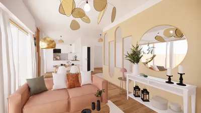 Simulation 3D d’un aménagement de séjour contemporain pour valoriser un bien immobilier neuf à La Teste-de-Buch