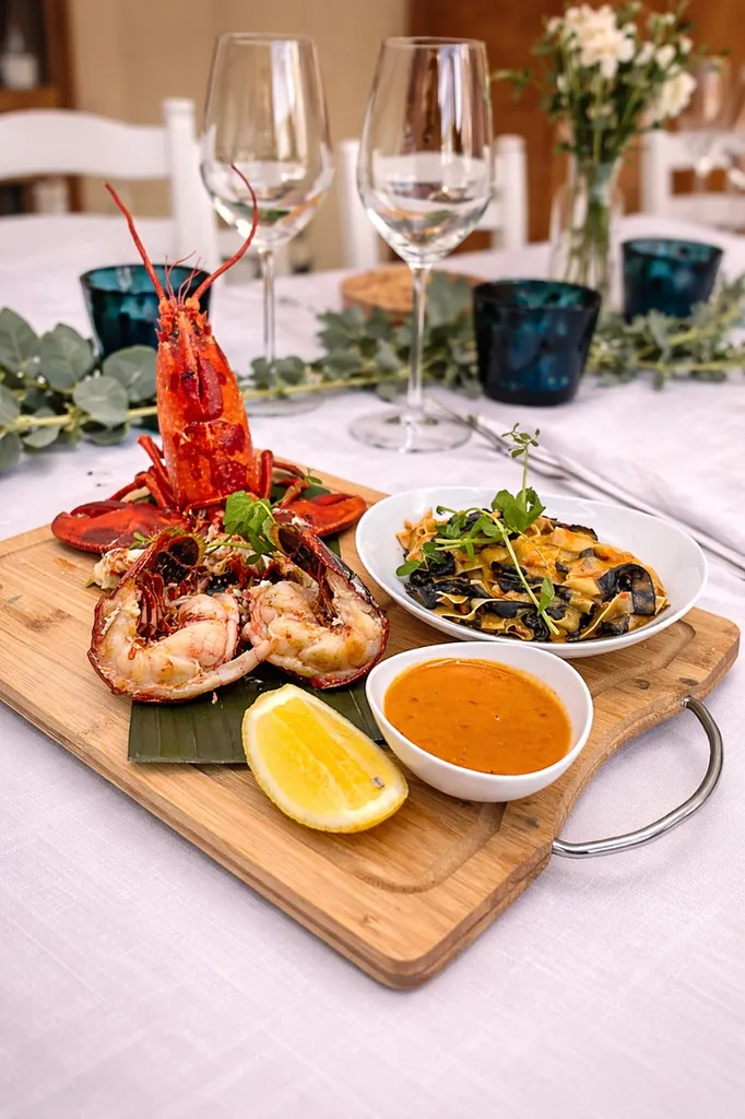 Restaurant à Bormes-les-Mimosas proche plage La Table de l’HDLP terrasse et cuisine maison, notre vivier homard et langouste