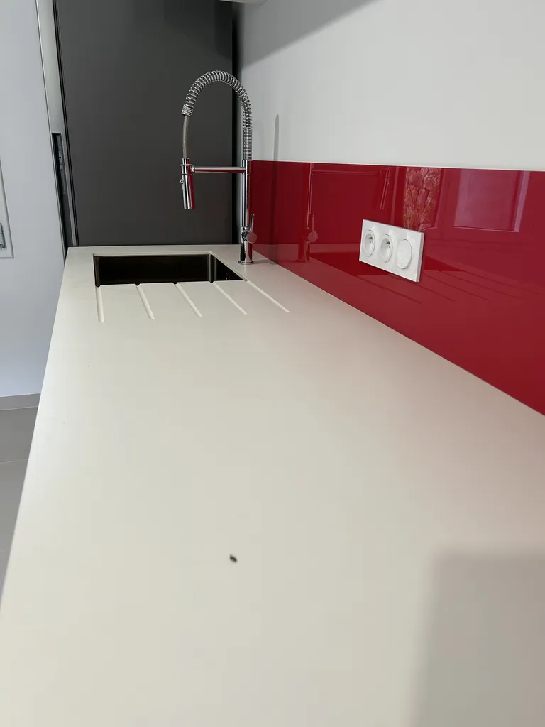 Détail du plan de travail et des équipements modernes installés lors de cette rénovation de cuisine à Beaujeu près de Belleville-en-Beaujolais