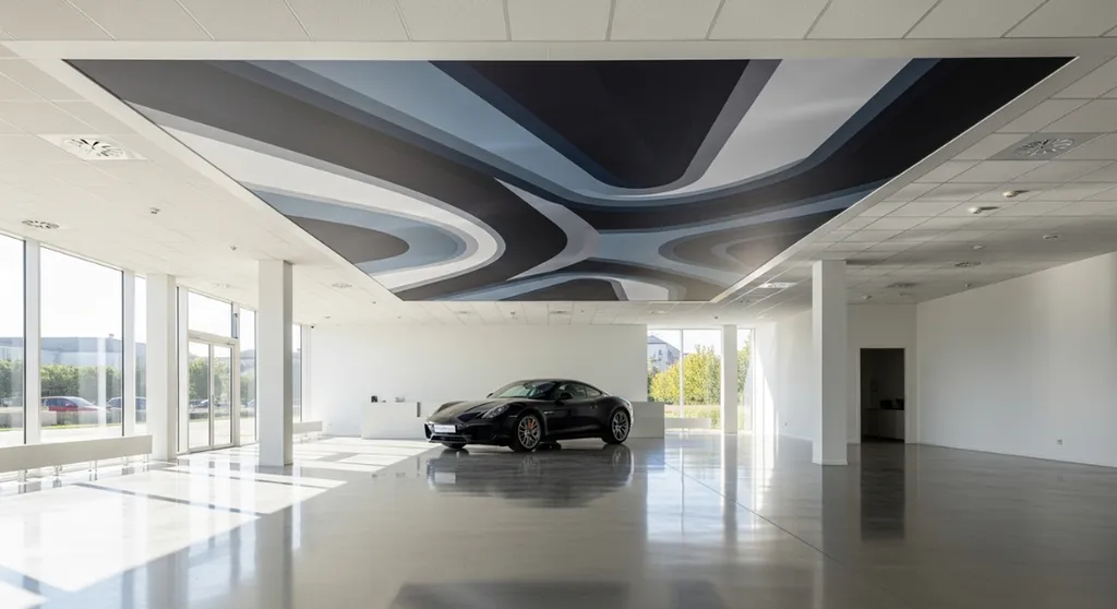 Agencer un showroom automobile en installant un plafond imprimé personnalisé avec le logo de votre marque à Toulouse