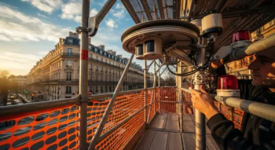 Pose de détecteurs périmétriques et sirènes extérieures pour sécuriser un échafaudage à Paris 75016