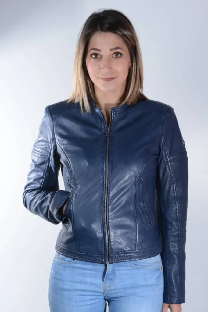 blouson cuir bleu femme