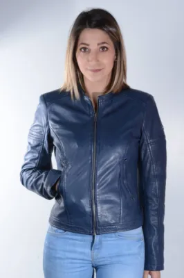 blouson cuir bleu femme
