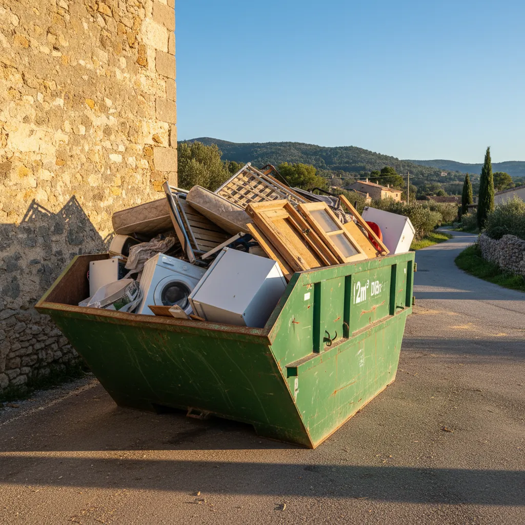 Location de benne DIB de 12m3 pour un débarras de maison à Vidauban : évacuation de literie, électroménager et bois de menuiserie vers Draguignan