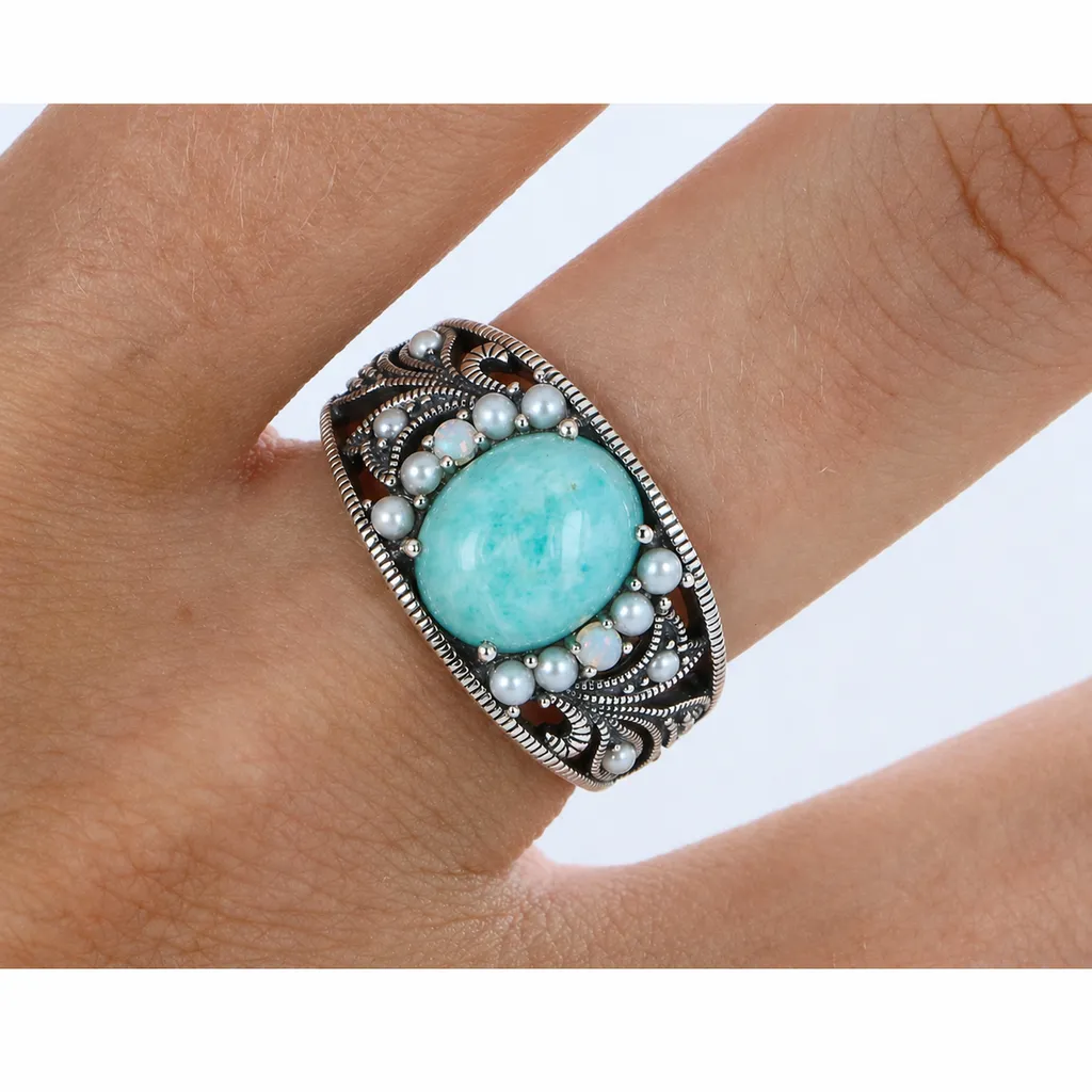Bague argent 925 amazonite style bohème chic en vente chez Or Ligne La Teste-de-Buch proche Arcachon