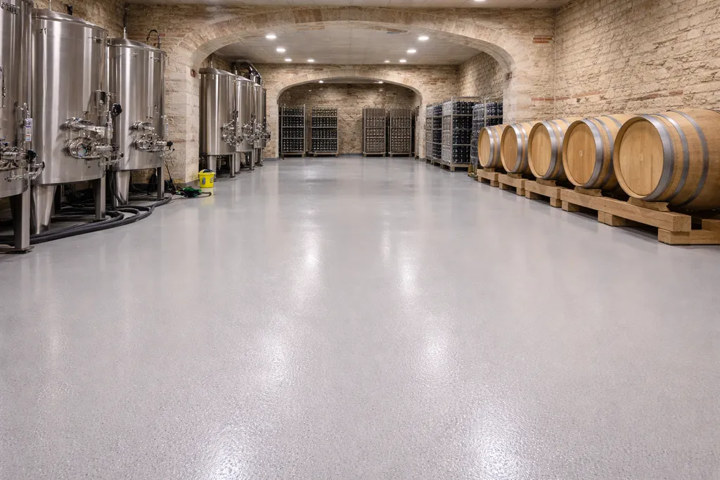 Mise en place de résine époxy SIKA renforcée dans une cave professionnelle à Saint-Émilion proche de Libourne