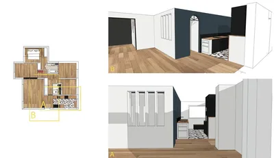 Salle de bain parentale et cuisine aménagé par un architecte d'intérieur en rénovation d'appartement situé à Marseille 13009, incluant des travaux généraux et la modification du cloisonnement