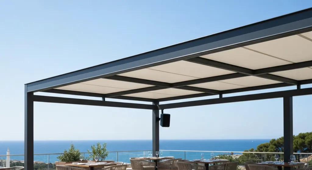 Conception de pergolas adossées et pergolas autoportées sur mesure pour terrasse de restaurant à Cavalaire-sur-Mer (83240)