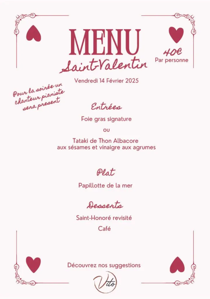Menu Saint Valentin 2025 chez Vito à Pernes-les-Fontaines