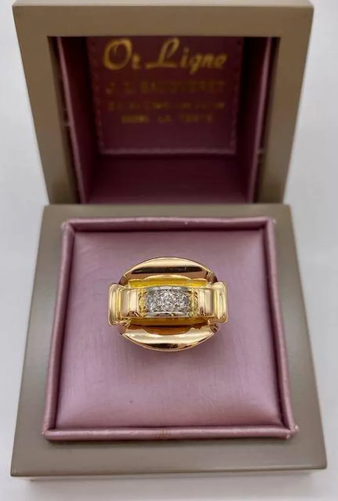 Acheter une bague vintage tank de seconde main en or 750/1000ème et diamants grâce à Or Ligne à La Teste de Buch en Gironde