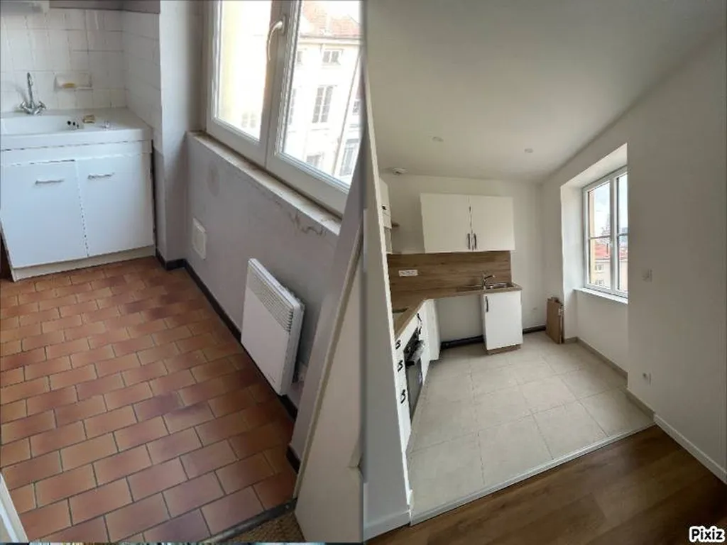 Cuisine avant/après rénovation globale énergétique d'un appartement en location à Lyon