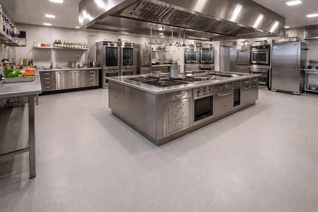 Pose de polyuréthane ciment SIKACRETE haute résistance thermique pour cuisine professionnelle à Bordeaux proche de Bègles en Gironde.