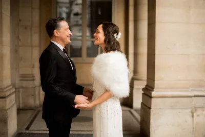Winter Wedding With Symbolic Ceremony on Reception Rooms in Private Hotel Place Vendome with Event Planner in Paris
