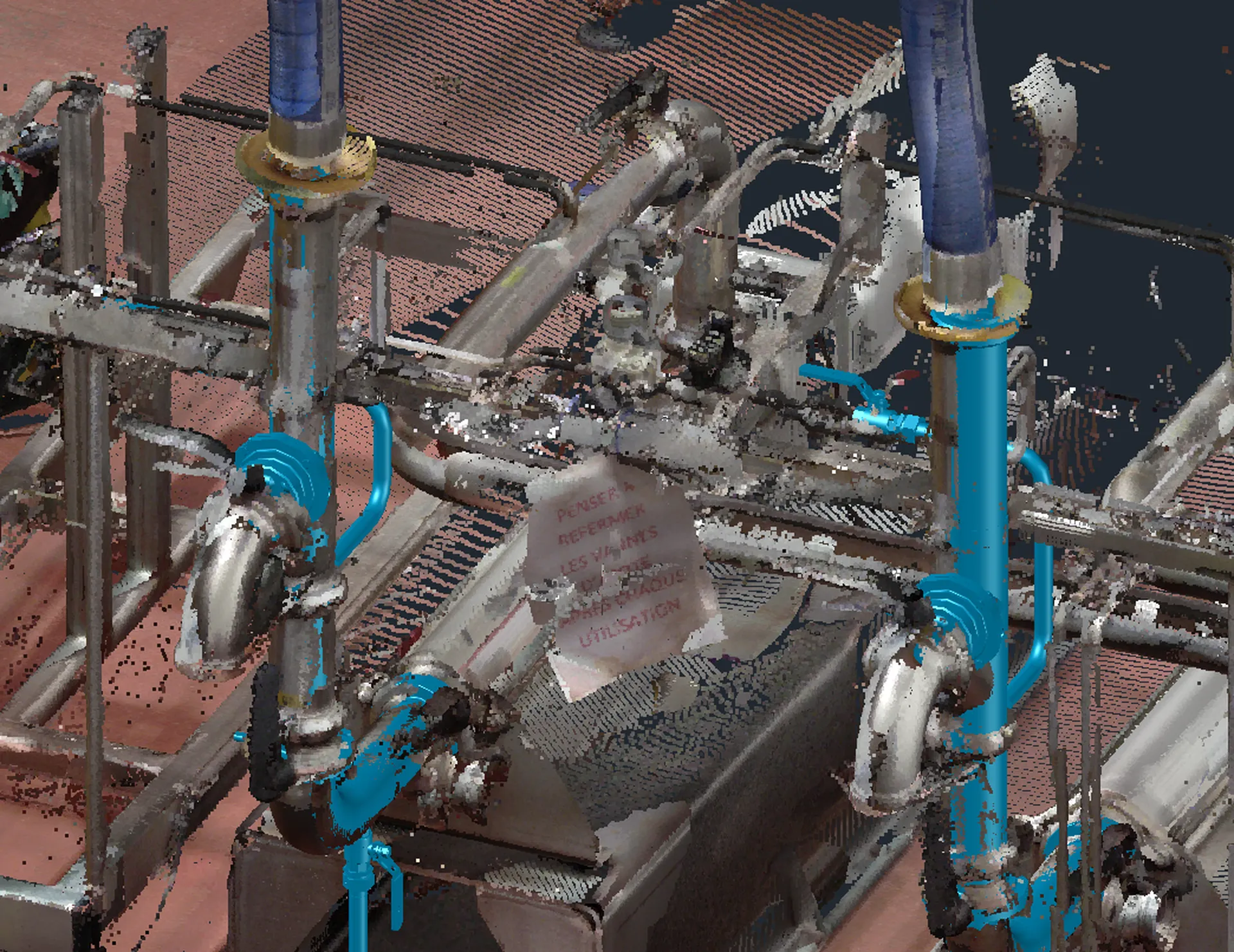 Vue du nuage de points avec la tuyauterie 3D