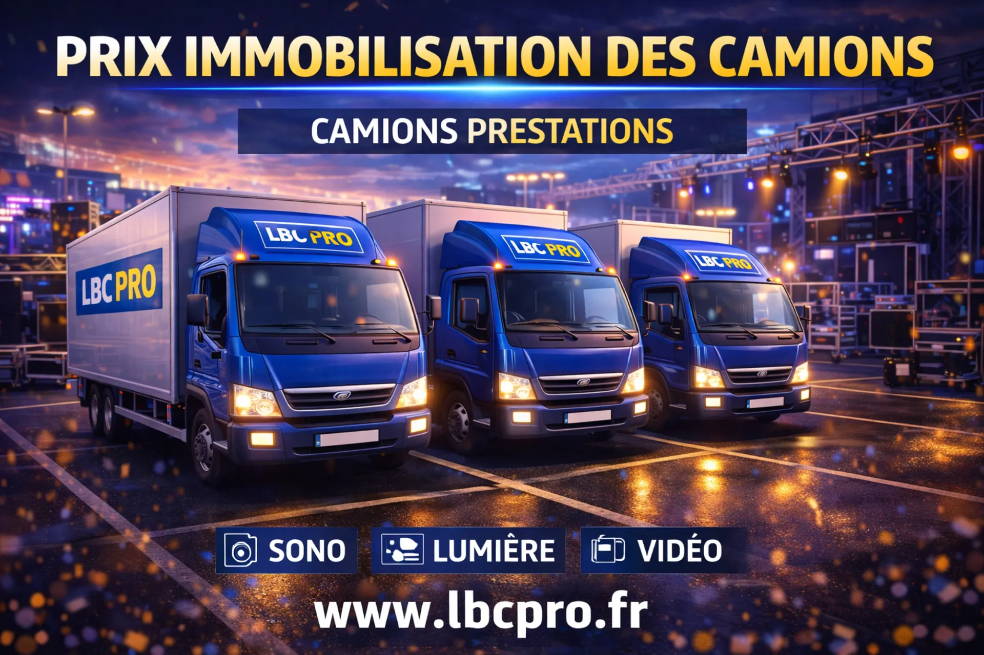 Quel est le prix pour l'immobilisation des véhicules chez lbc pro events ?