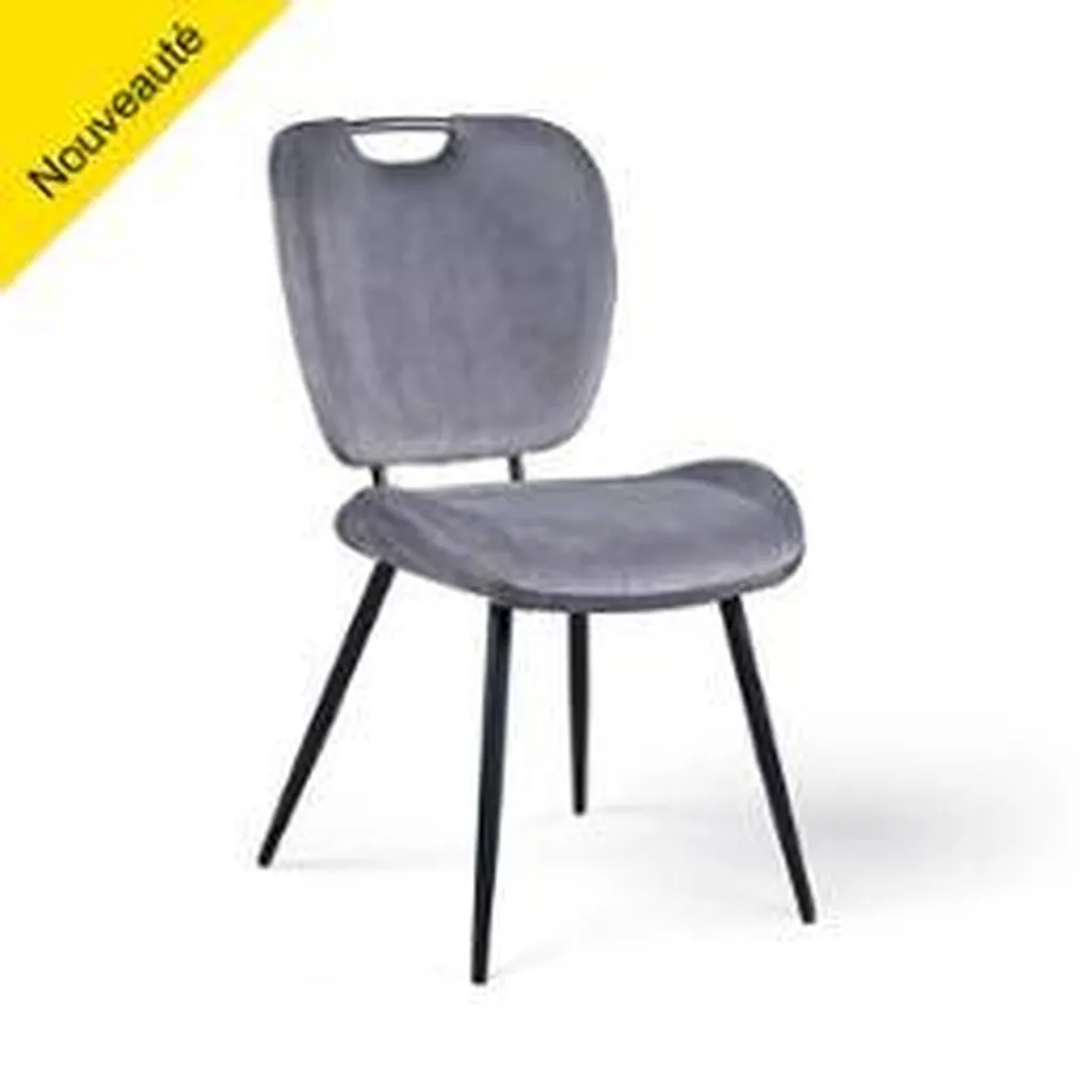 CHAISE NADEGE TISSU VELOURS GRIS SOURIS
