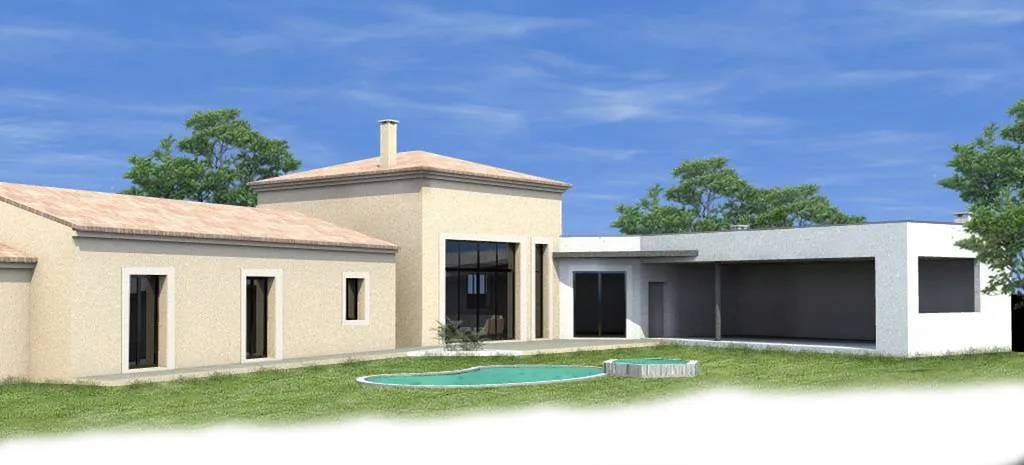 Perspective générale - Conception de l'extension d'une villa individuelle et d'un poolhouse à La Barben