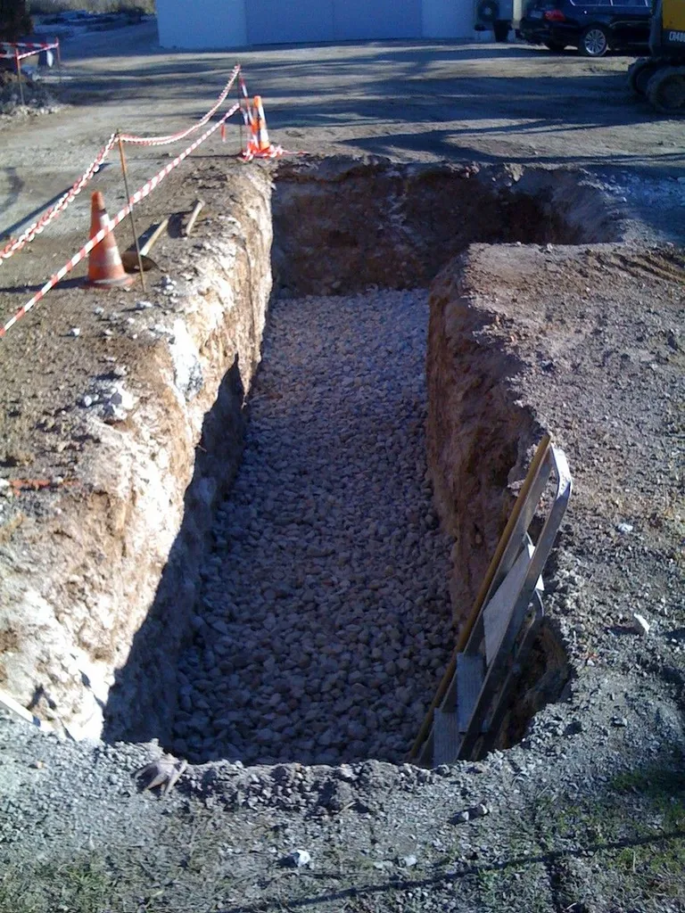 tranchée pour tunnel avant la pose de micro station d épuration, Hyères