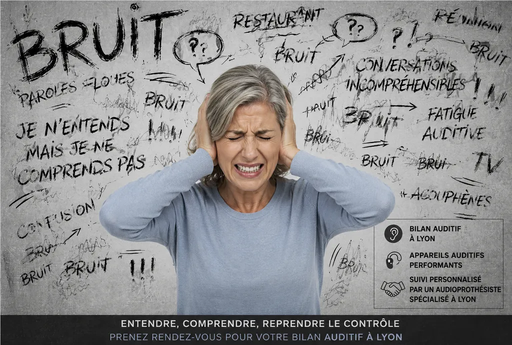 Difficulté à comprendre dans le bruit : appareils auditifs et bilan auditif à Lyon