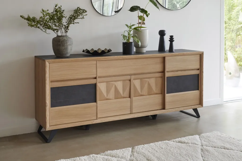 Vente d'une salle à manger complète en bois rehaussée de céramique dekton, DELTA