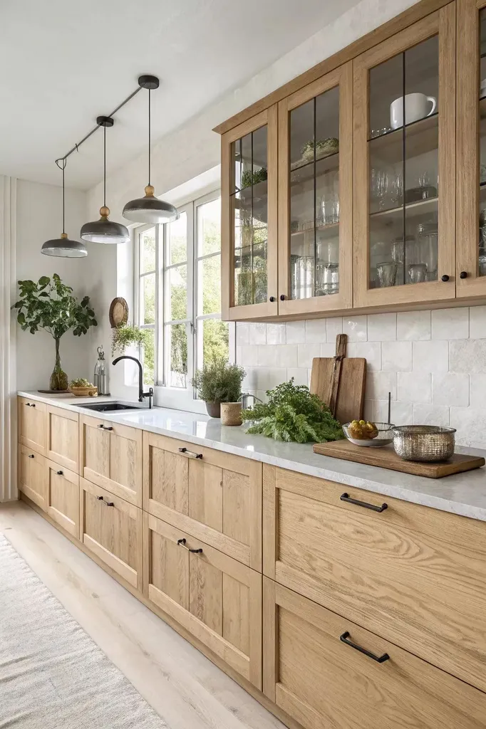 Cuisine avec façades en bois massif à cadre épais, pour un style traditionnel et campagnard, près de Gaillac, Tarn