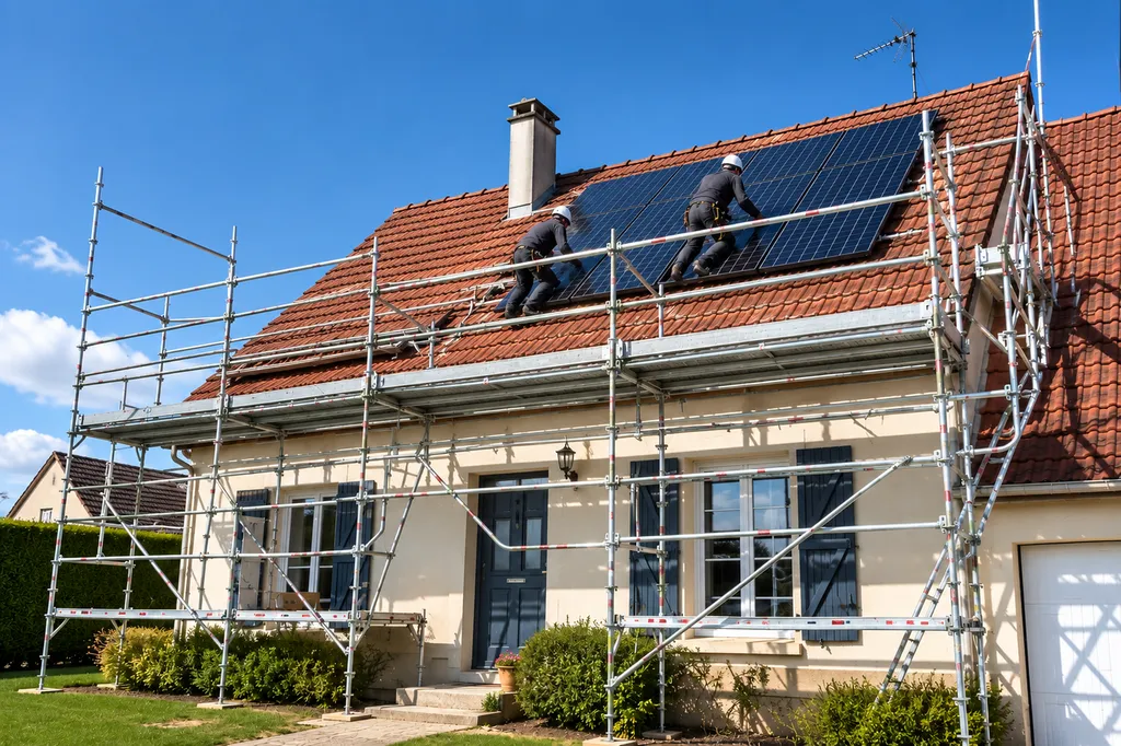 Louer un échafaudage sécurisé avec montage par un professionnel pour installer des panneaux solaires sur votre toiture à Dreux (28)