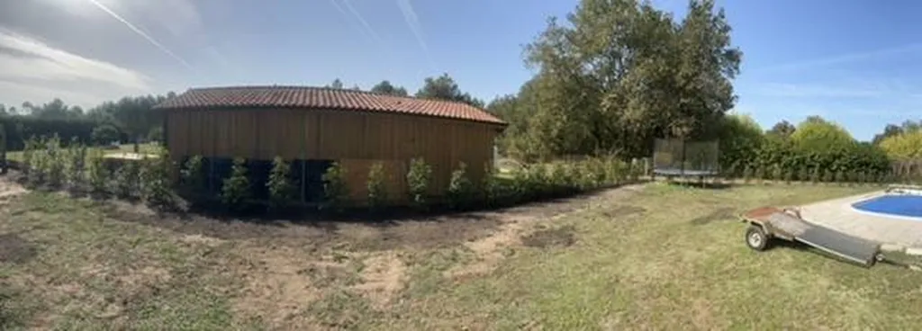 Transformation d’un espace extérieur avec une haie de Photinias à Biscarrosse