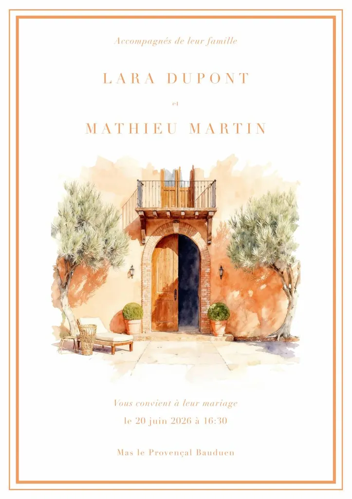 faire part sur mesure avec illustration mas provençal terracotta à marseille 