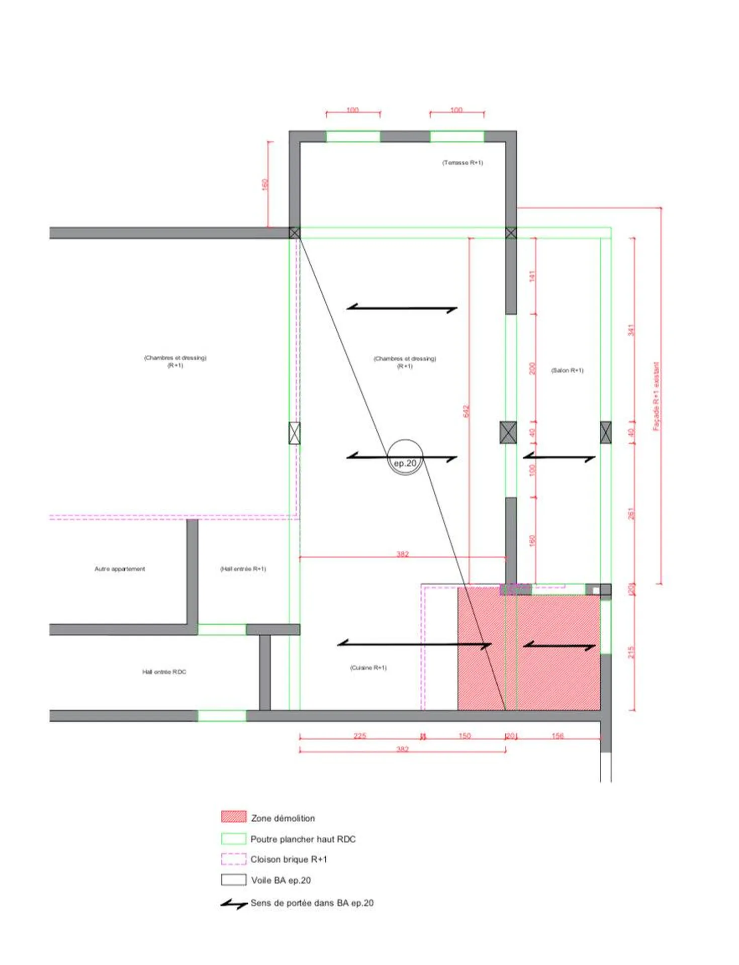 lan de niveau : implantation trémie et ouverture plancher pour escalier duplex Marseille 13007