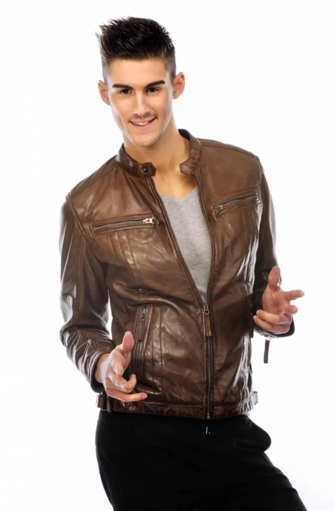blouson cuir marron Giovanni homme