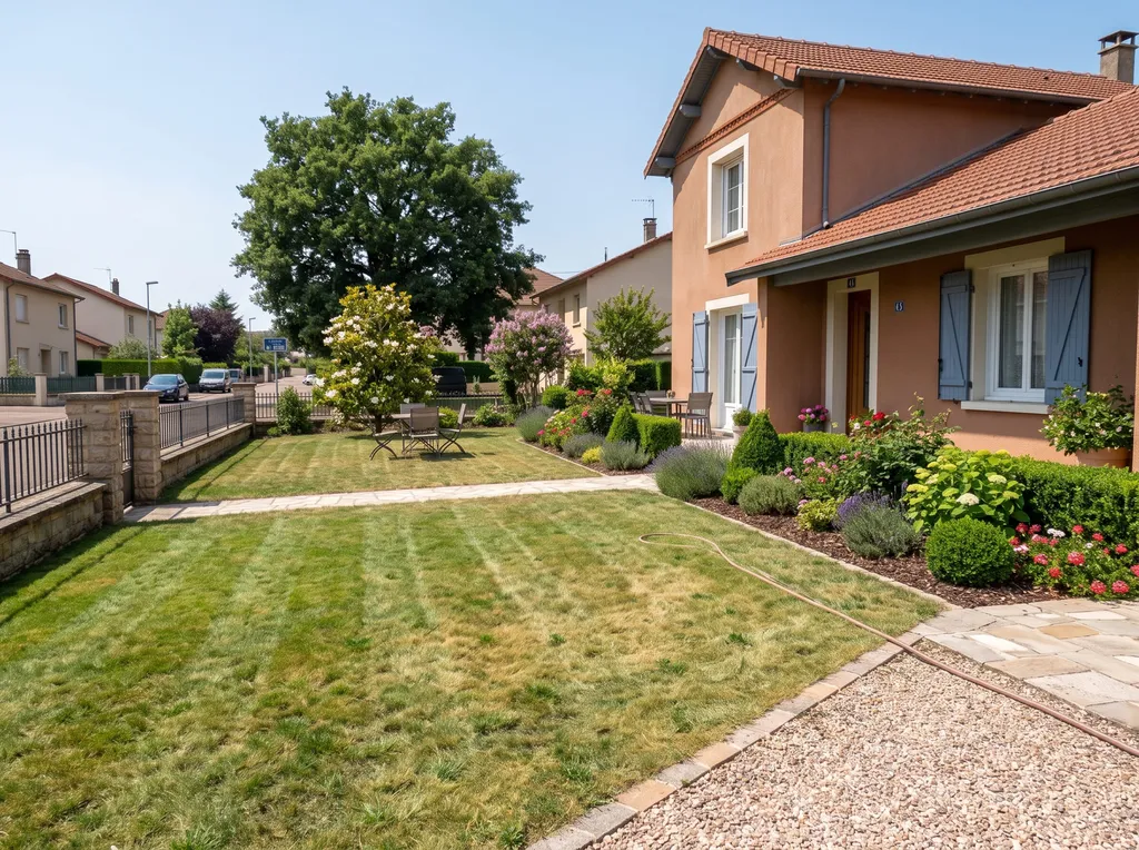 Paysagiste à Roanne : tonte d'une pelouse de 314m2 avec une taille de massifs semi persistants