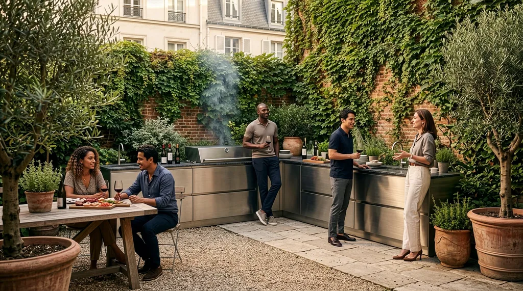 Cuisne extérieur d'angle tout inox à Paris