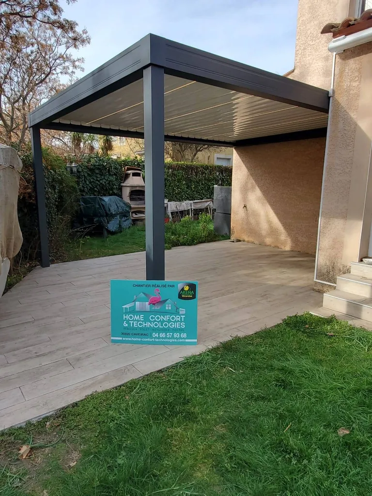 pose et installation d'une pergola bioclimatique avec led 4X4m dans villa sur Montpellier dans le 34