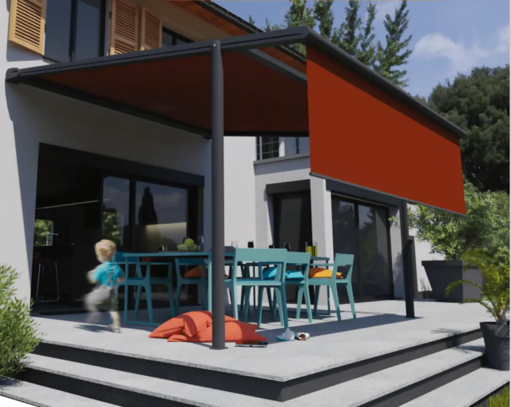 pergola sur mesure a toile avec lambrequin deroulant à Roquebrune