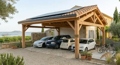 abri de voiture en bois à Vendargues à côté de Montpellier.
