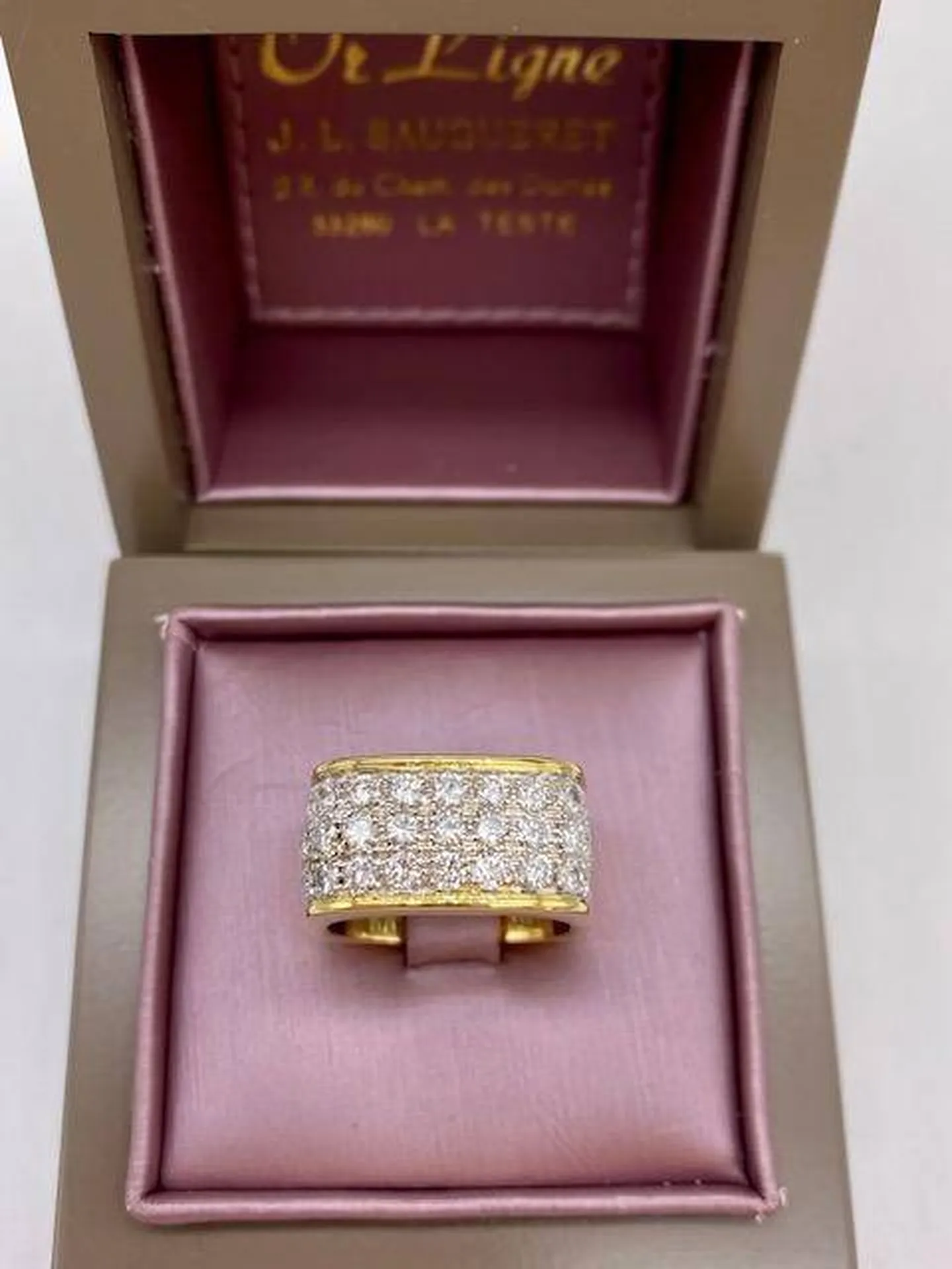 Bague carrée or 750/1000ème et diamants art deco occasion Or Ligne Bordeaux Bassin d'Arcachon
