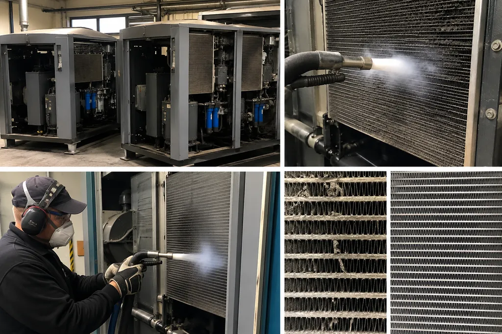Décapage cryogénique de compresseurs d'air industriels à Chessy : élimination de l'encrassement des radiateurs de refroidissement pour supprimer durablement les arrêts par sécurité thermique